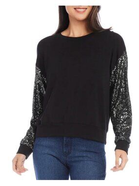 Karen Kane Black Sequin Sleeve Knit Top Size 3X Shirt Tunic Evening Party
